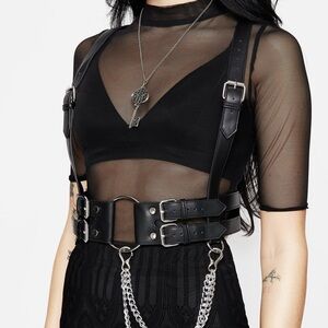 Disturbia Black Harness Belt with Silver Chains